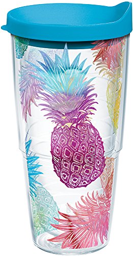 Product Cover Tervis 1217221 Watercolor Pineapples Tumbler with Wrap and Turquoise Lid 24oz, Clear