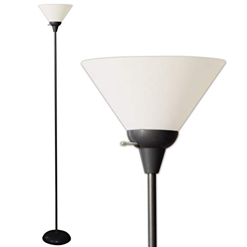 Product Cover Floor Lamp by Light Accents - Mary Floor Lamp for Living Rooms - Standing Pole Light - Torch Lamps Bright Reading Light with White Shade - Black