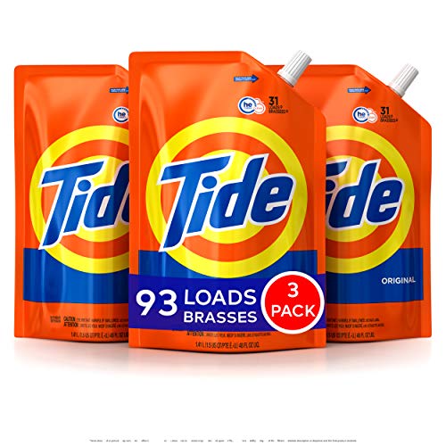 Product Cover Tide Laundry Detergent Liquid, Original Scent, HE Turbo Clean, Pack of 3 Smart Pouches, 48 oz Each, 93 Loads Total