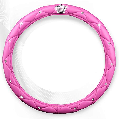 Product Cover Fangfei Car Steering Wheel Cover for Girls & Women - Cute and Pink, natural Latex Non-toxic and odorless Safe Driving (pink - Diamonds)