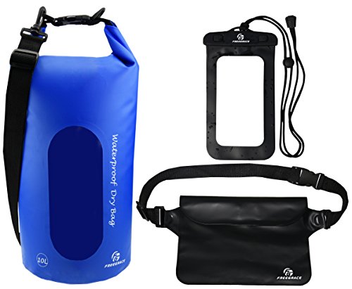 Product Cover Freegrace Waterproof Dry Bags Set of 3 - Dry Bag with 2 Zip Lock Seals & Detachable Shoulder Strap, Waist Pouch & Phone Case - Can Be Submerged Into Water for Swimming, Kayak, Rafting & Boating