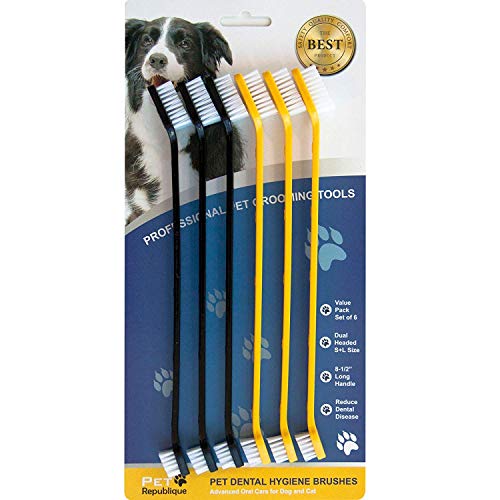 Product Cover Pet Republique Cat & Dog Toothbrush Set of 6 - Dual Headed Dental Hygiene Brushes for Small to Large Dogs Cats & Most Pets