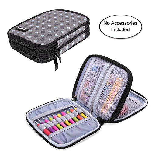 Product Cover Damero Crochet Hook Case, Organizer Zipper Bag with Web Pockets for Various Crochet Needles and Knitting Accessories, Well Made and Easy to Carry, Medium, Gray Dots (No Accessories Included)
