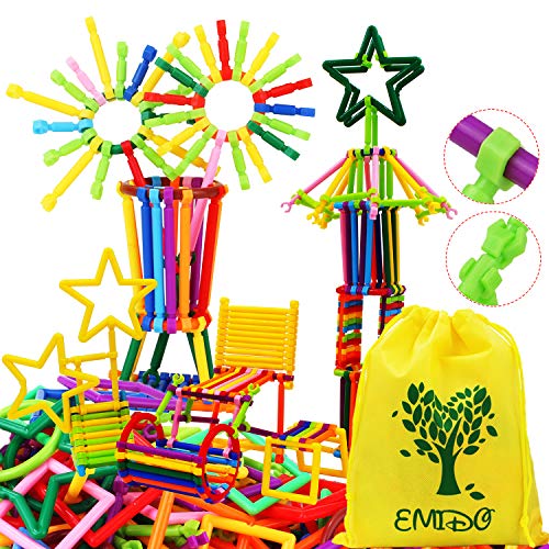 Product Cover EMIDO 480 Pcs Building Toy Building Blocks Bars Different Shape Educational Construction Engineering Set 3D Puzzle , Interlocking Creative Connecting Kit, A Great STEM Toy for Both Boys and Girls!