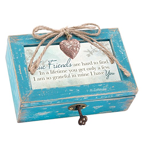 Product Cover True Friends Grateful Teal Wood Locket Jewelry Music Box Plays Tune That's What Friends are for