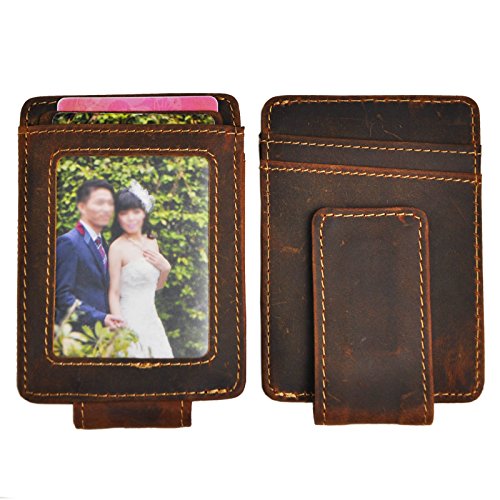 Product Cover Le'aokuu Genuine Leather Thin Card Case Holder Slim Handy Wallet Front Pocket
