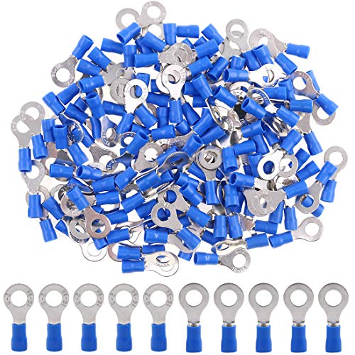 Product Cover Hilitchi 100Pcs 16-14AWG Insulated Terminals Ring Electrical Wire Crimp Connectors (Blue, M6)