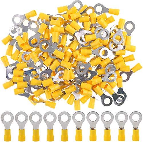 Product Cover Hilitchi 100Pcs 12-10AWG Insulated Terminals Ring Electrical Wire Crimp Connectors (Yellow - M8) (Yellow - M8)