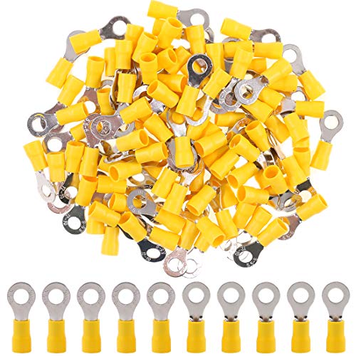 Product Cover Hilitchi 100Pcs 12-10AWG Insulated Terminals Ring Electrical Wire Crimp Connectors (Yellow - M6) (Yellow - M6)