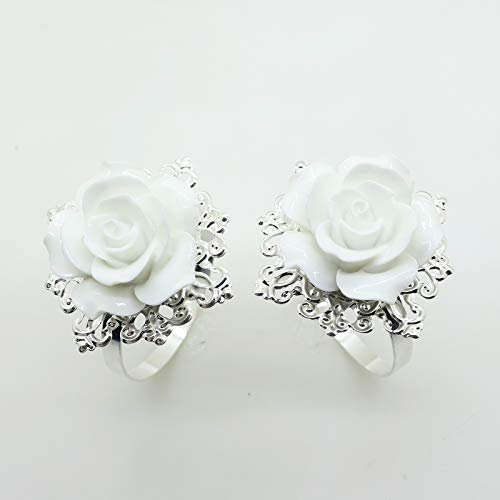 Product Cover AngHui ShiPin 10pcs White Rose Napkin Ring Serviette Holder for Wedding Party Dinner Table Decor for Christmas Table