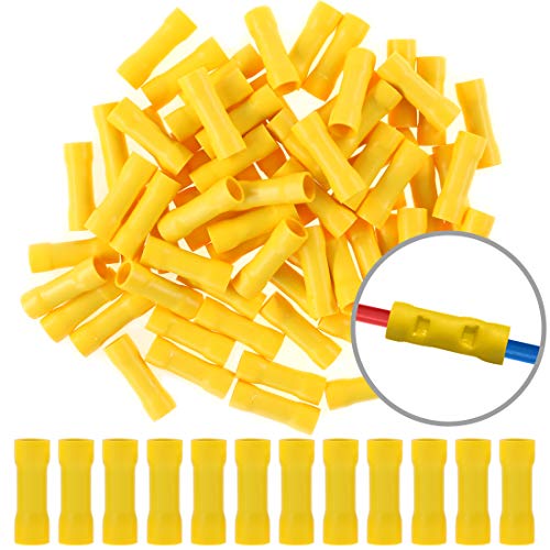 Product Cover Hilitchi 100pcs 12-10 Gauge Butt Insulated Splice Terminals Electrical Wire Crimp Connectors (Yellow / 12-10AWG)