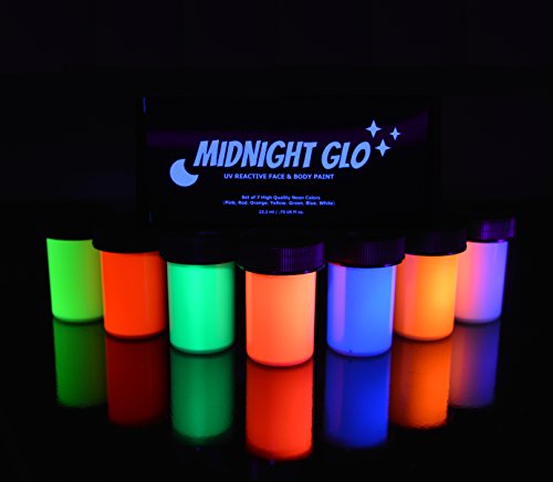 Product Cover UV Neon Face & Body Paint Glow - Top Rated Blacklight Reactive Fluorescent Paint - Safe, Washable, Non-Toxic, Great For Raves, Parties, Festivals! By Midnight Glo