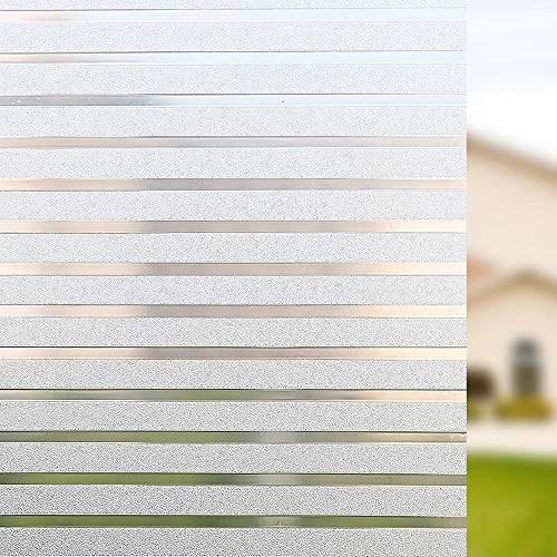 Product Cover Bloss Window Film Privacy Non-Adhesive Static Cling Decorative Window Sticker Film Static Cling for Door Kitchen Bedroom Office Meeting Room Frosted Stripe 17.7