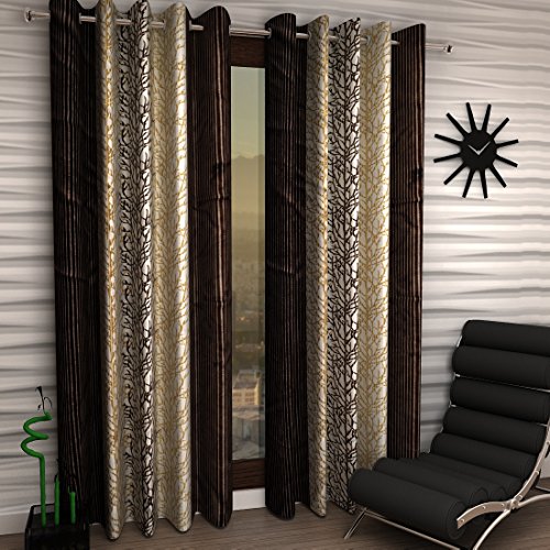 Product Cover Home Sizzler Abstract 2 Piece Eyelet Polyester Window Curtain Set - 5ft, Brown