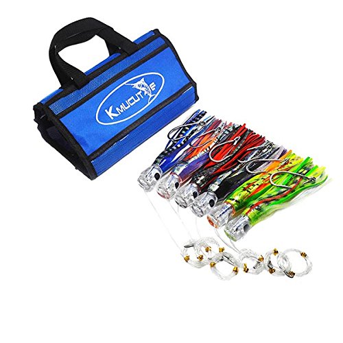 Product Cover kmucutie Set of 6 pcs 9 inch Trolling Skirt Lures Marlin Tuna Dolphin Mahi Durado Wahoo . Included 9 inch Big Game Fishing Lures and Free Mesh Bag