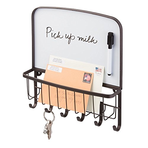 Product Cover Mdesign Mail, Letter Holder, Key Rack Organizer For Office, Entryway, Kitchen With Dry-Erase Board - Wall Mount, Bronze