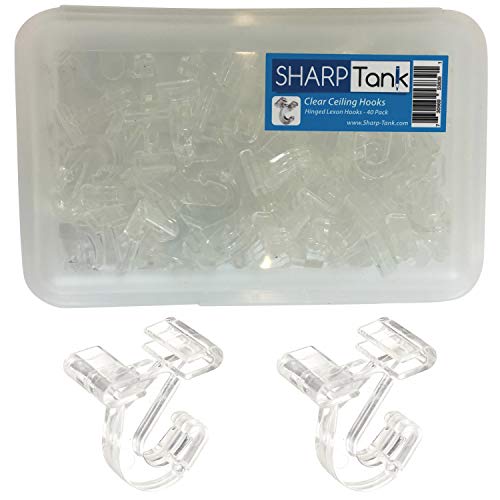 Product Cover SharpTank Clear Hinged Ceiling Hooks - 40 Pack of T-Bar Track Clips for Suspended Ceilings - Hooks for Hanging Classroom Decorations, Office Signs, Plants - Holds up to 10 lbs