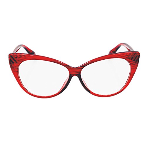 Product Cover Super Cat Eye Glasses Vintage Inspired Mod Fashion Clear Lens Eyewear (Red)