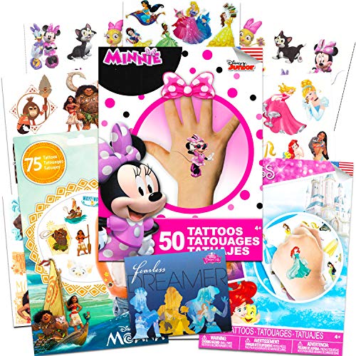 Product Cover Disney Tattoos Party Favor Set For Girls -- Over 175 Temporary Tattoos Featuring Minnie Mouse, Disney Princess and Moana with Bonus Disney Princess Stickers (20 Disney Temporary Tattoo Sheets)
