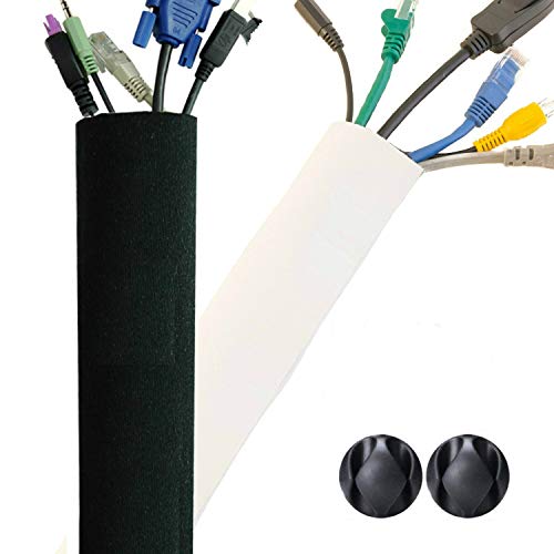 Product Cover New Design PREMIUM 63'' Cable Management Sleeve, Best Cords Organizer System for TV Computer Office Home Entertainment, DIY Adjustable Black - White Cord Sleeves Wire Cover Concealer Wrap