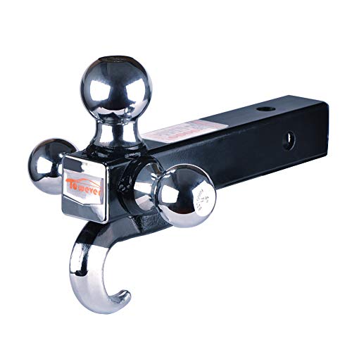 Product Cover Towever 84180 2 inches Class III/IV Trailer Hitch Tri Ball Mount with Hook (Hollow Shank, Black&Chrome)