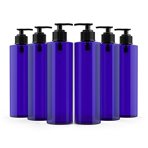 Product Cover Newday Bottles, Empty Plastic Massage Lotion Bottles with Pump Dispenser BPA-Free (8 oz, Cobalt Blue, Pack of 6)