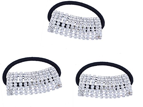 Product Cover FUMUD 3PcsDesigner Fashion Elastic Rhinestone Hairtie Ponytail Holder Headband Jewelry Accessories for Women Girls Hair Band