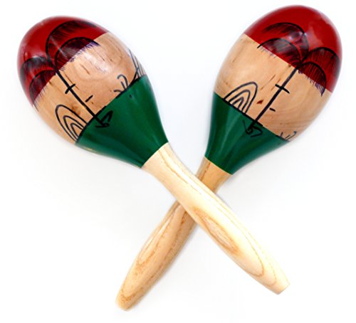 Product Cover MARACAS & 10INCH LARGE WOOD RUMBA SHAKERS Set of 2 - Latin Hand Percussion With Full, Bright Vibrant Sound Quality and Great Musical Instrument Stimulating Salsa Rhythm - Rattle With Party Fun