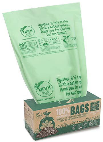 Product Cover UNNI ASTM D6400 100% Compostable Trash Bags, 30-33 Gallon,124 Liter, 20 Count, Extra Thick 1.1 Mils, Lawn and Leaf Yard Waste Bag, Non-GMO, US BPI and Europe OK Compost Home Certified, San Francisco