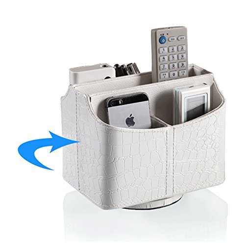 Product Cover UnionBasic PU Leather Crocodile Pattern 360 Degrees Rotatable Remote Control/Controller Organizer, Spinning TV Guide/Mail/Media Desktop Organizer Caddy Holder (Crocodile White)