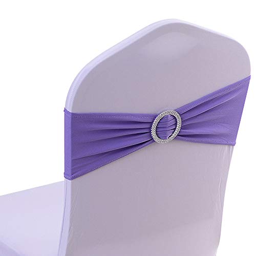 Product Cover 50PCS Spandex Wedding Chair Bands with Buckle Slider Sashes Bow for Wedding Decorations (Lavender)