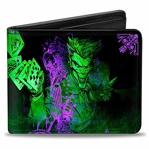 Product Cover Buckle-Down Men's Wallet The Joker Card Flipping Poses Black/greens/purples Accessory, -Multi, One Size