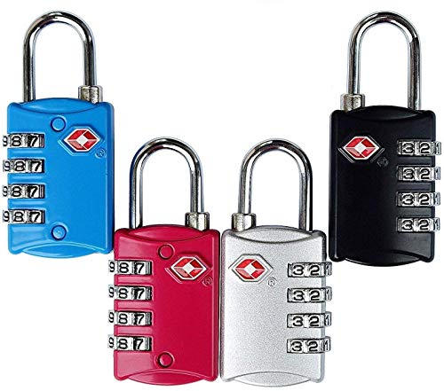 Product Cover TSA Approved Luggage Locks 4 Digit Combination Theft Protection on Our Durable Heavy Duty Travel Baggage Lock, Padlock and Suitcase Lock (Multi Color 4 Pack) ¡­