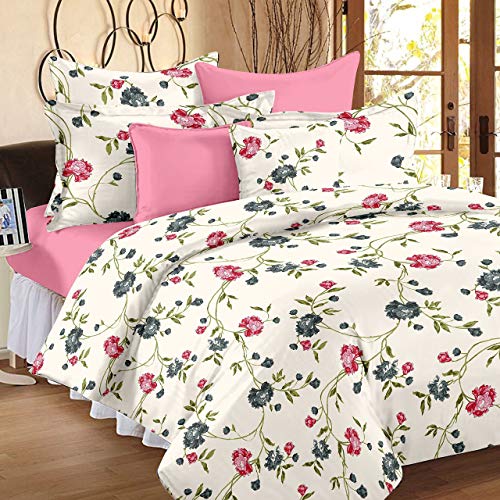 Product Cover Ahmedabad Cotton Comfort 160 TC Cotton Double Bedsheet with 2 Pillow Covers - Cream, Pink and Green