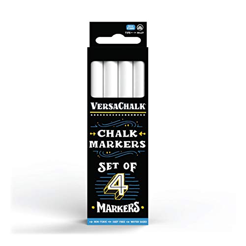 Product Cover VersaChalk White Liquid Chalk Markers for Chalkboard Signs - 4 Markers, 3mm Fine Tip - Wet Erase Dustless Chalk Ink Paint Markers for Blackboard, Dry Erase White Board