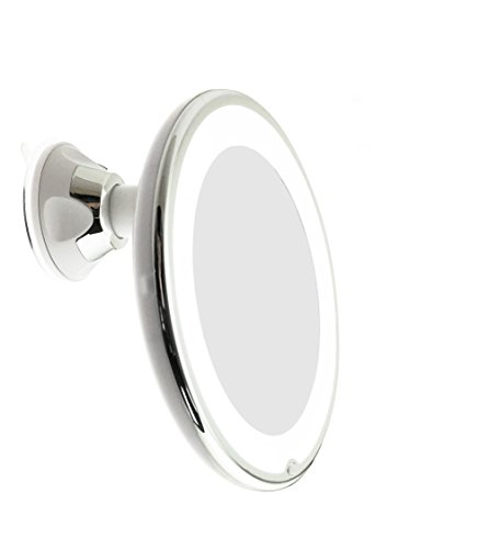 Product Cover JiBen LED Lighted 5X Magnifying Makeup Mirror with Power Locking Suction Cup, Bright Diffused Light and 360 Degree Rotating Adjustable Arm, Portable Cordless Home and Travel Bathroom Vanity Mirror