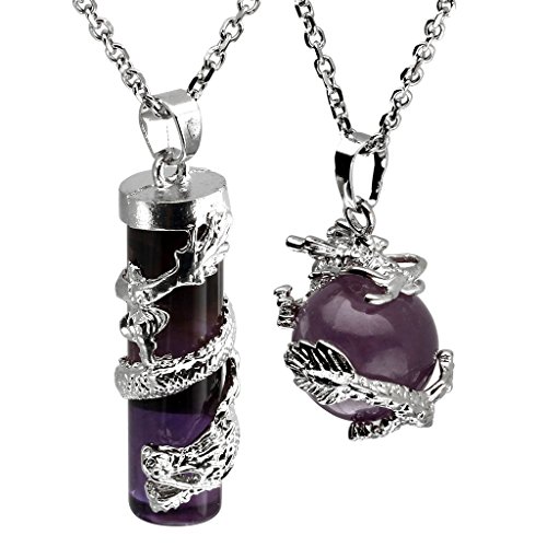 Product Cover Jovivi 2pc Dragon Wrapped Round Ball Cylinder Gemstone Healing Crystal Pendant Necklaces Set