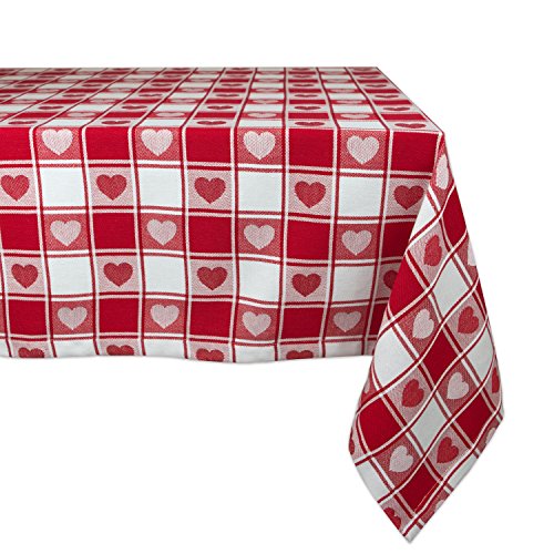 Product Cover DII Valentine's Day 100% Cotton Tablecloth, Machine Washable, 52x52, Checkered Heart