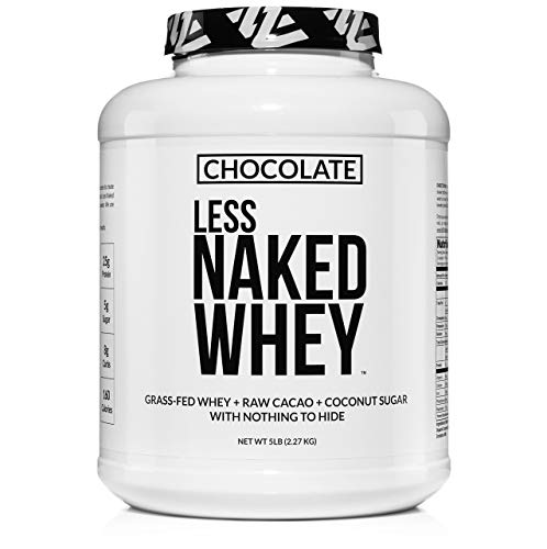 Product Cover Less Naked Whey Chocolate Protein - All Natural Grass Fed Whey Protein Powder, Organic Chocolate, and Coconut Sugar 5lb Bulk, GMO Free, Soy Free, Gluten Free Aid Muscle Growth and Recovery 60 Servings