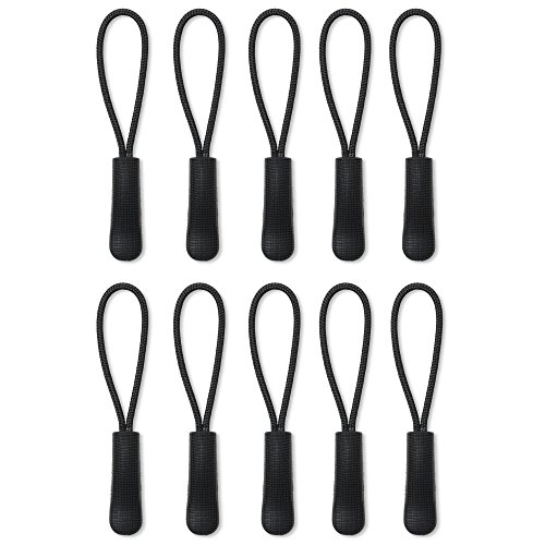 Product Cover [10] Zipper Pulls - Strong Nylon Cord with Ergonomically Designed Rubber No Slip Textured Gripper Pull to Fit Any Zipper Materials-Zipper Fixer-by NEO Tactical Gear (Black/Black)