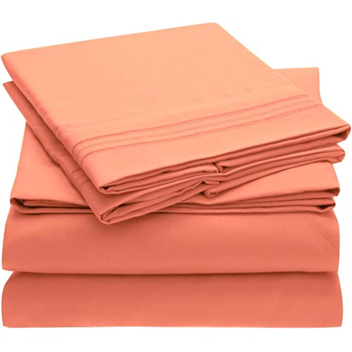 Product Cover Mellanni Bed Sheet Set - Brushed Microfiber 1800 Bedding - Wrinkle, Fade, Stain Resistant - 4 Piece (Queen, Coral)