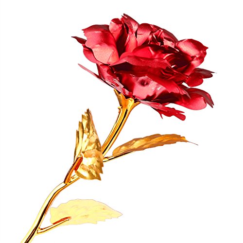 Product Cover Lemonbest 24K Gold Plated Rose Flower Creative Thanksgiving Mother's Day Valentine's Day Gift (Red)