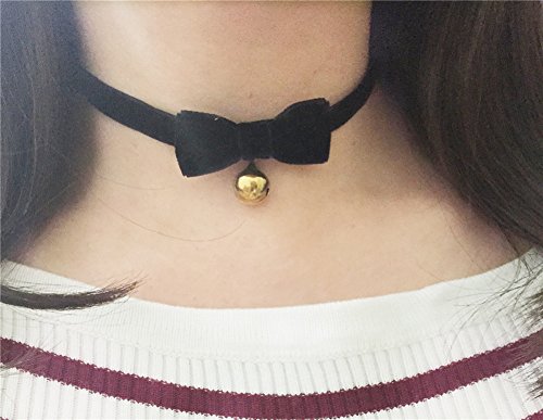 Product Cover AnVei-Nao Vintage Lolita Cosplay Gothic Black Velvet Bow Bell Choker Necklace
