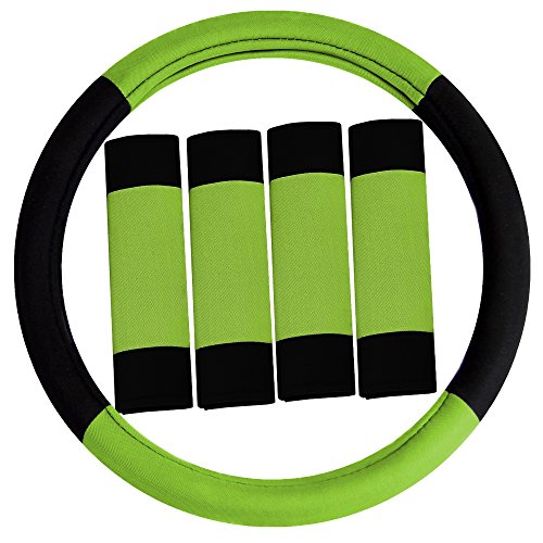 Product Cover FH Group FH2033GREEN-AVC Green/Black Steering Wheel Cover (Modernistic and Seat Belt Pads Combo Set