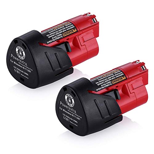 Product Cover Powerextra 2 Pack 12V 2500mAh Lithium-ion Replacement Battery Compatible with Milwaukee M12 48-11-2411 48-11-2420 48-11-2401 48-11-2402 48-11-2401 12-Volt M12 Cordless Tools