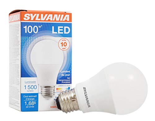 Product Cover SYLVANIA, 100W Equivalent, LED Light Bulb, A19 Lamp, 1 Pack, Daylight, Energy Saving & Long Life, Medium Base, Efficient 14W, 5000K