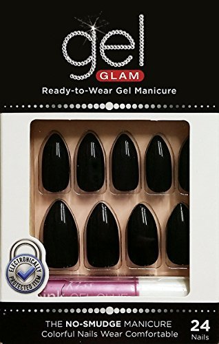 Product Cover Kiss Gold Finger Gel Glam 24 Nails GFC08 BLACK Stilitto Style by Kiss