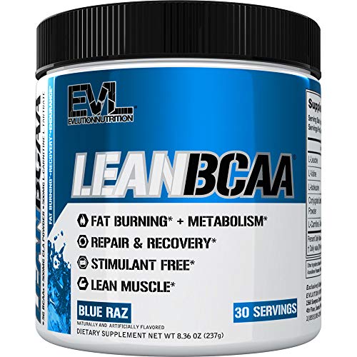 Product Cover Evlution Nutrition LeanBCAA, BCAA's, CLA and L-Carnitine, Stimulant-Free, Recover and Burn Fat, Sugar and Gluten Free, 30 Servings (Blue Raz)