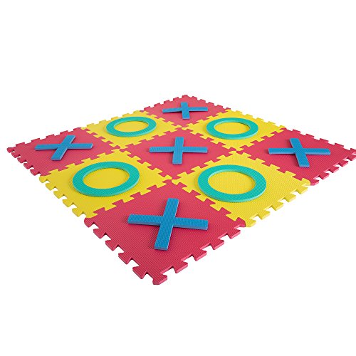 Product Cover Hey! Play! Giant Classic Tic Tac Toe Game - Oversized Interlocking Coloful EVA Foam Squares with Jumbo X and O Pieces for Indoor and Outdoor Play