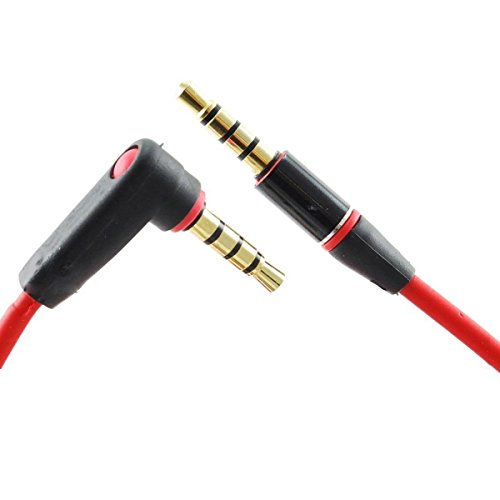 Product Cover Conwork 2-Pack 3.5mm Audio Extension Cable Male to Male 4-Conductor TRRS Stereo [Gold Plated Connectors] 90 Degree Right Angle for iPhone, iPad or Smartphones, Tablets, Media Players, 4ft -Red